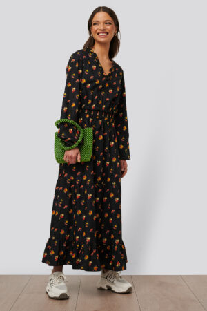 NA-KD Boho Ruffle Details Flowy Midi Dress - Black