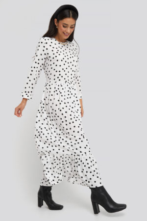 NA-KD Ruffle Hem Round Neck Midi Dress - Multicolor