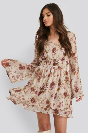 NA-KD Boho Veckad Klänning - Beige
