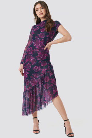 NA-KD One Sleeve Mesh Dress - Multicolor