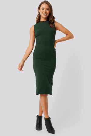 NA-KD Basic Sleeveless Ribbed Midi Dress - Green