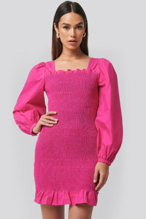 NA-KD Trend Smocked Mini Dress - Pink