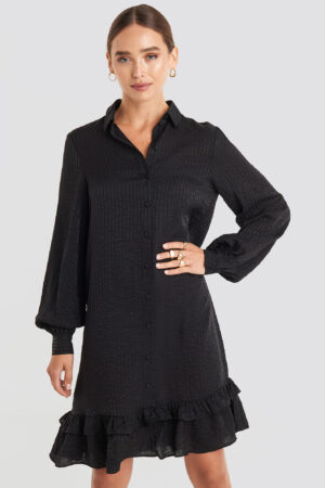 NA-KD Striped Flounce Mini Dress - Black