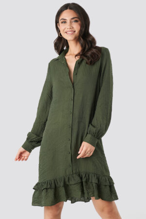 NA-KD Striped Flounce Mini Dress - Green