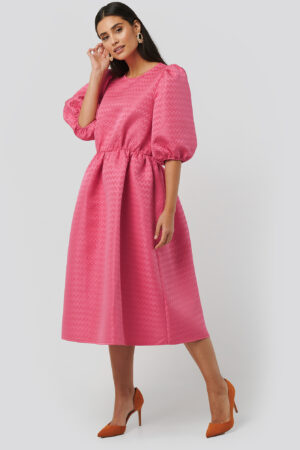 NA-KD Boho Structured Puff Dress - Pink