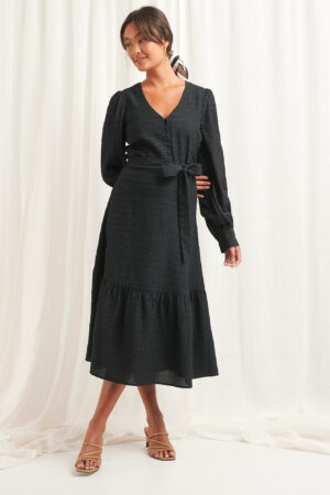 NA-KD Boho Structured Tie Waist Dress - Black
