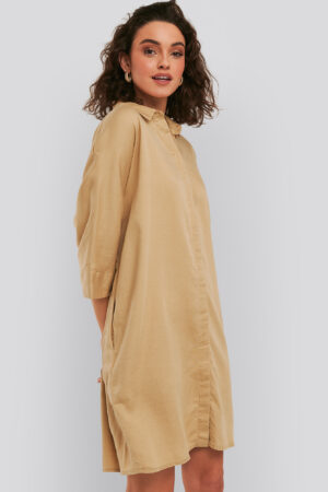 NA-KD Tencel Boxy Short Sleeve Dress - Beige