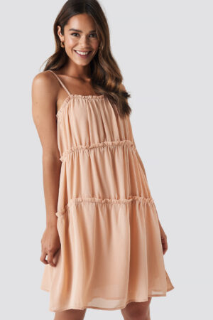 NA-KD Boho Thin Strap Tiered Mini Dress - Pink