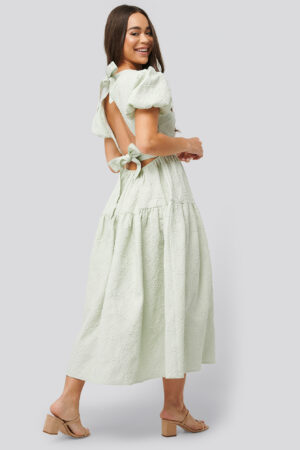 NA-KD Boho Tie Back Flower Structured Dress - Green