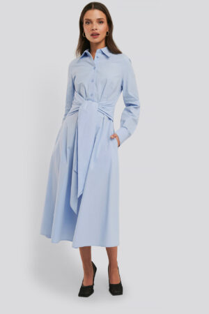 NA-KD Trend Tie Front Shirt Dress - Blue