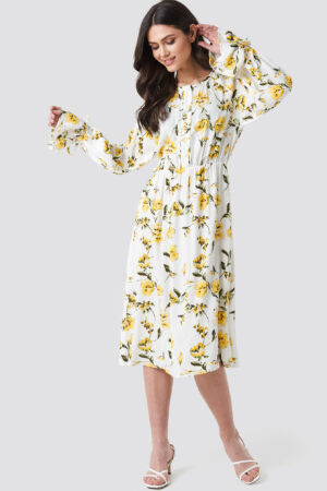 NA-KD Boho Tie Sleeve Midi Dress - Multicolor