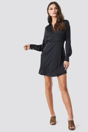 NA-KD Party Tie Waist Wrap Mini Dress - Black