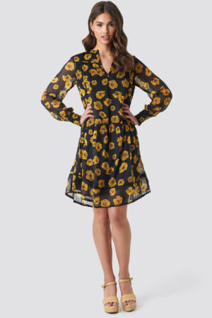 NA-KD Boho V-Neck Flowy Chiffon Dress - Black