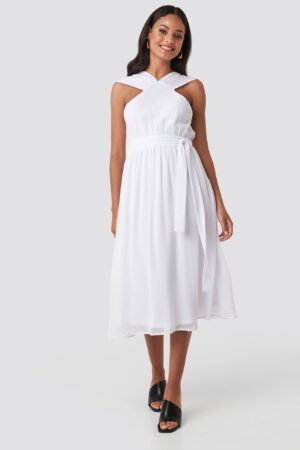 NA-KD Party Wide Strap Halter Neck Midi Dress - White