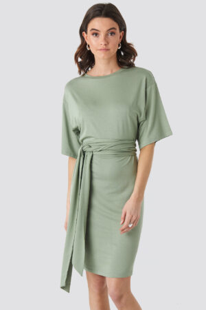 NA-KD Wrap Detail Jersey Dress - Green