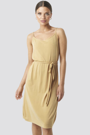 NA-KD Wrap Detail Strap Dress - Beige