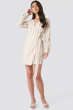 NA-KD Wrap Over Striped Dress - White