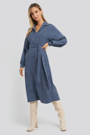 Trendyol Belted Zipper Detail Midi Dress - Blue