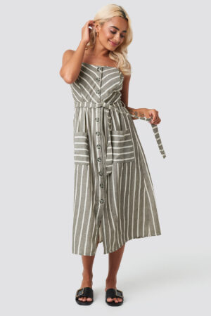 Trendyol Button Linen Midi Dress - Green