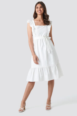 Trendyol Frilly Sleeveless Midi Dress - White