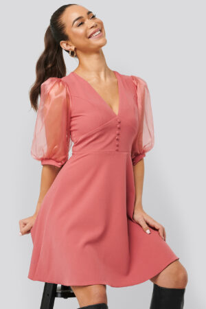 Trendyol Organza Sleeve Detailed Dress - Pink