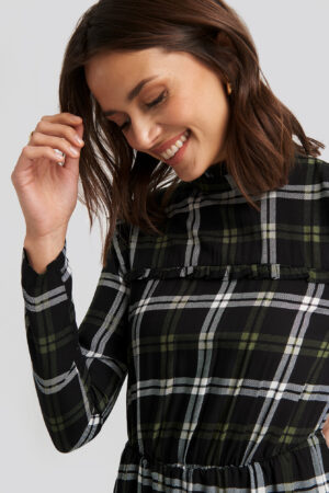 Trendyol Plaid Sheer Neck Dress - Black