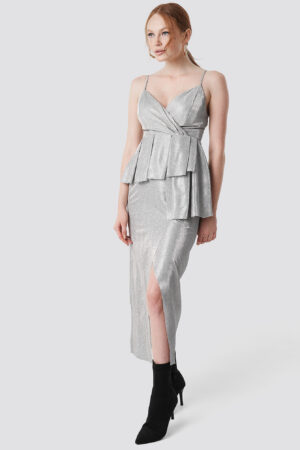 Trendyol Shiny Slit Maxi Dress - Silver