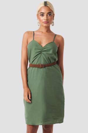 Trendyol Strap Linen Mini Dress - Green