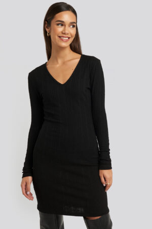 Trendyol V-Neck Knitted Mini Dress - Black