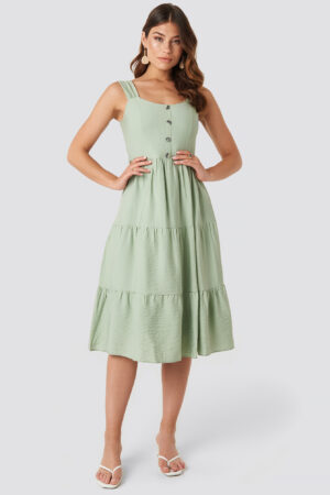 Trendyol Yol Buttoned Midi Dress - Green