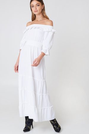 Debiflue x NA-KD Off Shoulder Ankle Dress - White