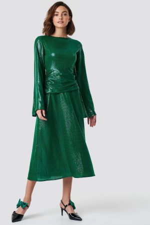 NA-KD Party Gathering Detail Sequins Midi Dress - Green