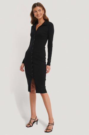 Gine Margrethe x NA-KD Rib Jersey Dress - Black