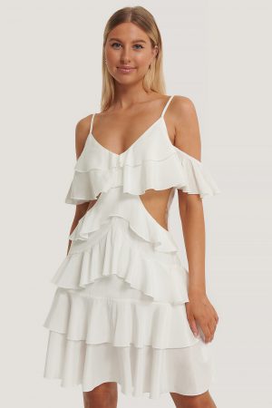 Kim Feenstra x NA-KD Miniklänning Med Volang - Offwhite