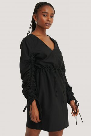 Kristin Rödin x NA-KD Drawstring Detail Mini Dress - Black