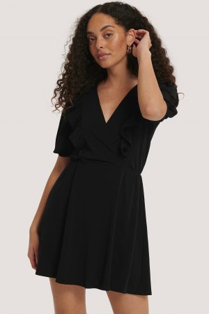 MANGO Miniklänning Med Volangdetalj - Black