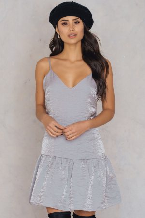 Glamorous Shimmer Frill Dress - Silver