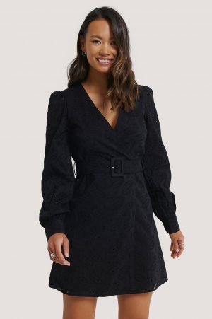 NA-KD Boho Anglaise Overlap Dress - Black