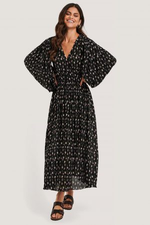 NA-KD Boho Omlottklänning Med Ballongärm Och Struktur - Black