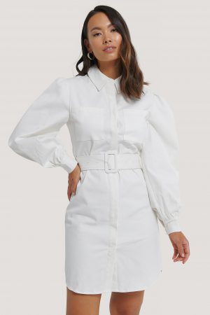 NA-KD Skjortklänning Med Skärp - White