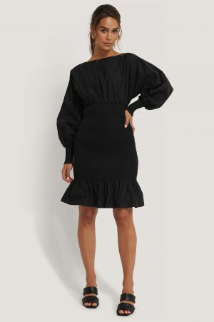 NA-KD Trend Smockklänning Med Ballongärm - Black