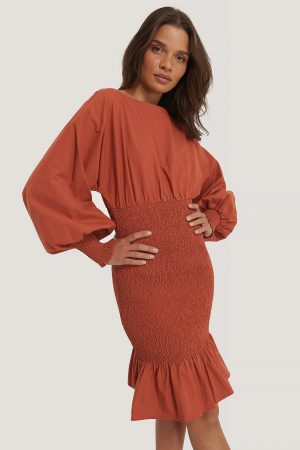 NA-KD Trend Smockklänning Med Ballongärm - Copper