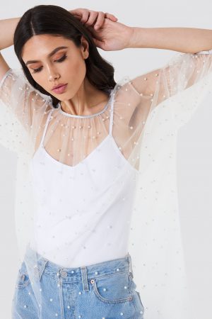 NA-KD Boho Beaded Mesh Dress - White