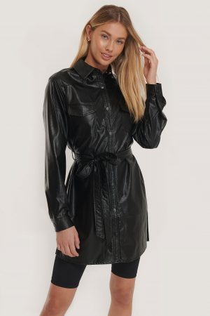 NA-KD Trend Skjortklänning I Pu Med Bälte - Black