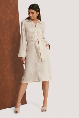 Josefin Ekström for NA-KD Skjortklänning Med Skärp - Beige
