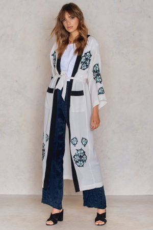 NA-KD Boho Big Pocket Embroidery Caftan - Grey