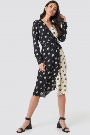 NA-KD Trend Black White Flower Print Dress - Black