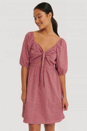 NA-KD Boho Klänning Med Struktur Och Rosett - Pink