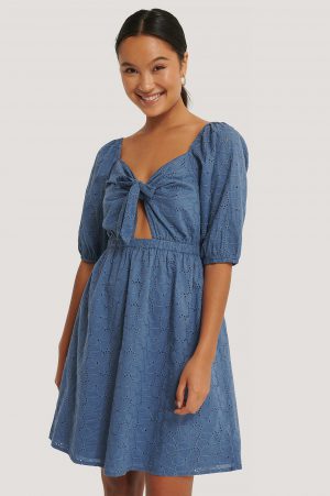 NA-KD Boho Klänning Med Struktur Och Rosett - Blue