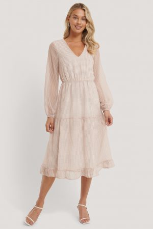 NA-KD Boho Rynkad Rutig Klänning - Pink